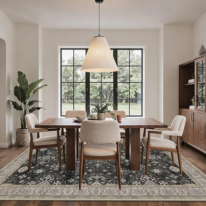 GENIMO 9x12 Area Rugs for Living Room,Machine Washable Non-Slip Vintage Rug, Low Pile Lightweight Carpet for Bedroom, Dining Room, Home Office, Stain & Fade Resistant,Black