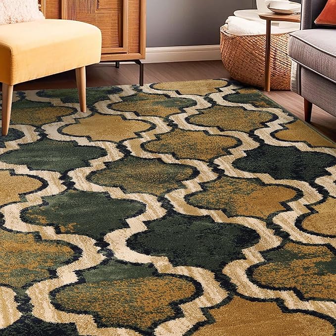 Superior Indoor Small Area Rug, Jute Backed, Perfect for Living/ Dining Room, Bedroom, Office, Kitchen, Entryway, Modern Geometric Trellis Floor Decor, Viking Collection, 4' x 6', Green