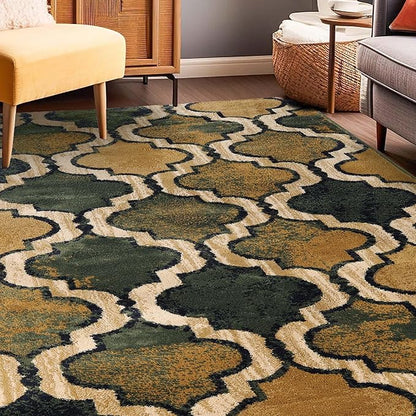 Superior Indoor Small Area Rug, Jute Backed, Perfect for Living/ Dining Room, Bedroom, Office, Kitchen, Entryway, Modern Geometric Trellis Floor Decor, Viking Collection, 4' x 6', Green
