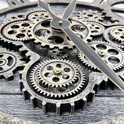 HOIBAI Large Wall Clock Oversized 30 Inch Clocks for Living Room Decor Wall Decor Farmhouse Vintage Rustic Industrial Roman Big Chic Home Decor Wall Clock for House Bedroom, Moving Gears Clock