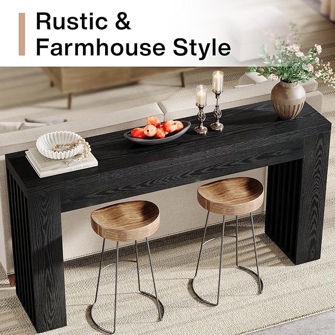 Tribesigns 59-Inch Long Wooden Console Sofa Table Behind The Couch with Vertical Slat Legs for Entrance, Hallway, Entryway, Living Room (Black)