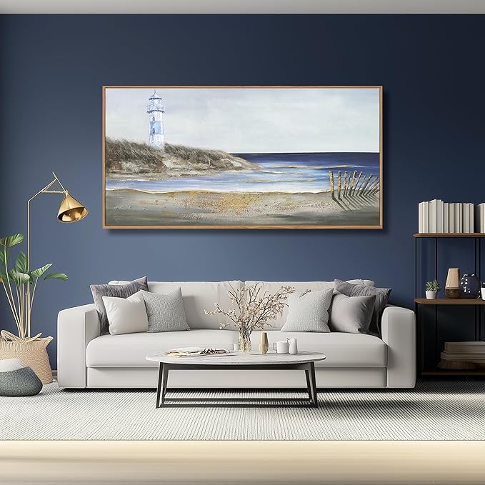 Yuaxker Large Ocean Wall Art Blue and Gold Wall Decor Framed Artwork Vogue Canvas Painting for Living Room Bedroom Dining Room Office Home Decor 30x60 Inch