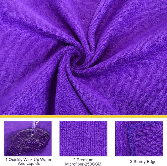 Nuenen Microfiber Cleaning Cloths for Cars 16 x 16 Inch Ultra Absorbent Car Towels Drying Reusable Cleaning Supplies House Kitchen Window Microfiber Towel(Purple,120 Pcs)