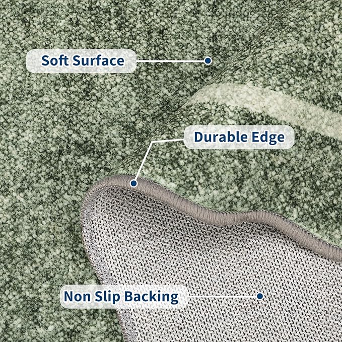 GarveeHome Scalloped Runner Rug for Hallway 2x10 Kitchen Rugs Non Slip Washable Modern Entryway Rug Farmhouse Soft Bathroom Rugs Stain Resistant Carpet for Hallway Laundry Bedroom 2'x6' Greyish Green