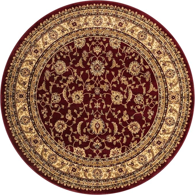 Rugs.com Aditi Collection Rug – 6' Round Red Low Rug Perfect for Kitchens, Dining Rooms