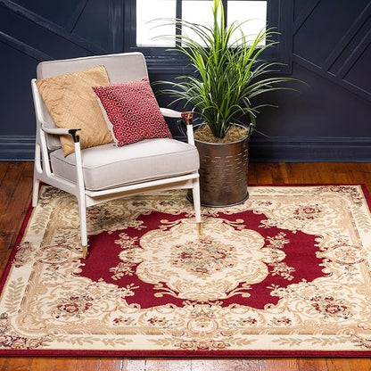 Rugs.com Chateau Collection Rug – 4 Ft Square Red Medium-Pile Rug Perfect for Living Rooms, Kitchens, Entryways