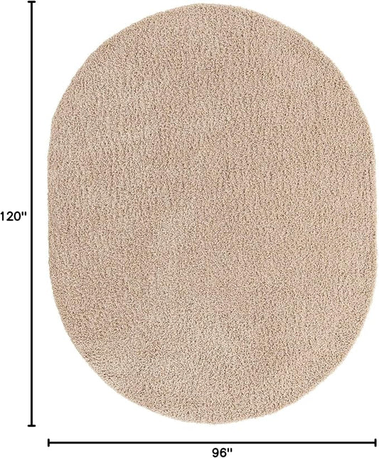 Unique Loom Solid Shag Collection Area Rug (8' x 10' Oval, Taupe)