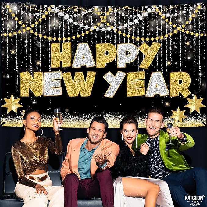KatchOn, Large Happy New Year Banner - 72x44 Inch | New Years Eve Party Supplies | Happy New Year Backdrop for New Years Decorations 2026 | NYE Decorations 2026, NYE Party Supplies 2026
