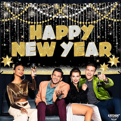 KatchOn, Large Happy New Year Banner - 72x44 Inch | New Years Eve Party Supplies | Happy New Year Backdrop for New Years Decorations 2026 | NYE Decorations 2026, NYE Party Supplies 2026