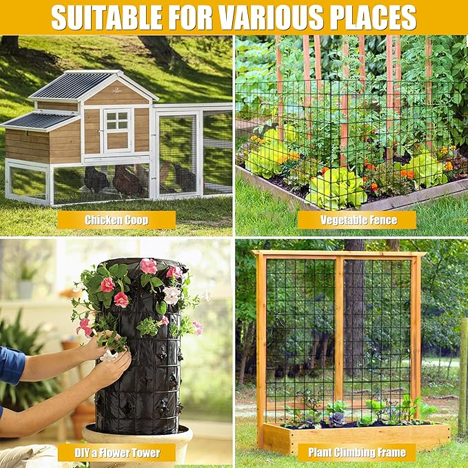Black PVC Coated Welded Wire Fencing, 60in High x 50ft Long, 2 inch x 4 inch 14GA 2/3/4/5/6 Ft Tall Welded Wire Fence Rolls, Black Metal Garden Fence Wire Roll Garden Fencing for Yard