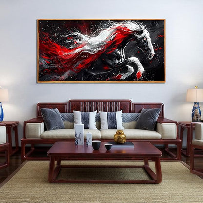 Ouzzlie Horse Wall Art Red Wall Decor Living Room Animal Pictures Black White Wall Decorations for Living Room 29" x 59"