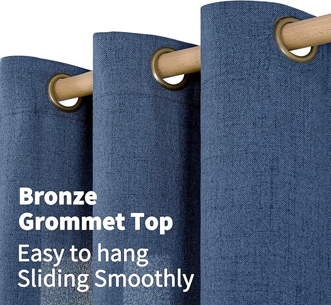 YoungsTex Navy Blue Linen Kitchen Window Curtains 40 Inch Length, Short Light Filtering Drapes Semi Sheer with Bronze Grommet Privacy for Cafe Bathroom Windows, 42 x 40 Inch, 2 Panels