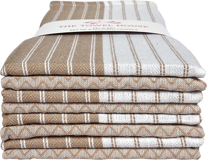 Premium Cotton Weave Kitchen Towels Set – Ultra Absorbent, Quick-Dry Dish Towels with Hanging Loop – Extra Large 18x28 Inches – Beige (Pack of 8)