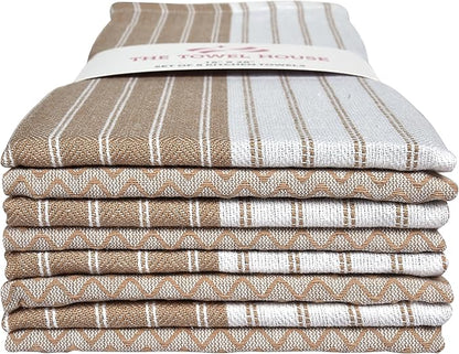 Premium Cotton Weave Kitchen Towels Set – Ultra Absorbent, Quick-Dry Dish Towels with Hanging Loop – Extra Large 18x28 Inches – Beige (Pack of 8)