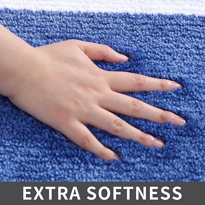 COSY HOMEER Extra Thick Bath Rugs Set - Anti-Slip Bath Linen Sets Mats Soft Plush 100% Strong Polyester Living Room Bathroom Water Absorbent(Blue,24x48+20×32 - Inches)