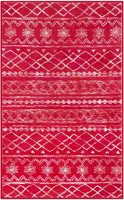 KUTA Christmas Rugs for Entryway, 2x3 Entrance Small Area Rug Red Non-Slip Washable, Ultra Soft Vintage Geometric Low-Pile Indoor Door Mat Floor Carpet for Kitchen
