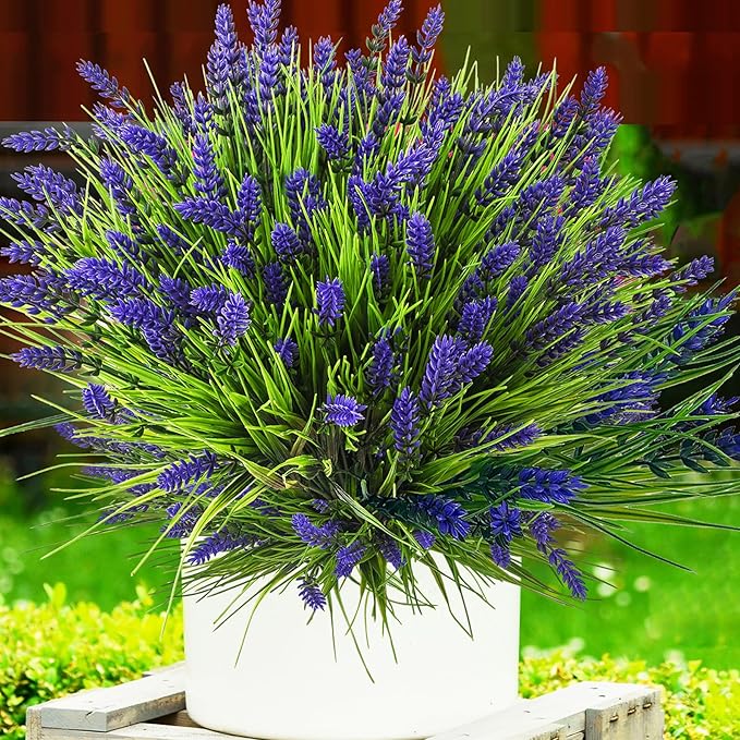 Artificial Plants Outdoor, 22 Pcs Fake Flowers UV Resistant Outdoor Lavender Artificial Flowers, Plastic Faux Plants Greenery Shrubs for Home Porch Garden Yard Window Box