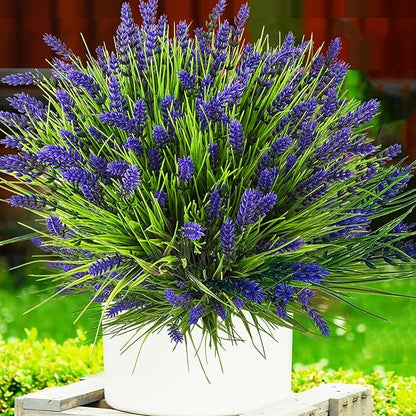 Artificial Plants Outdoor, 22 Pcs Fake Flowers UV Resistant Outdoor Lavender Artificial Flowers, Plastic Faux Plants Greenery Shrubs for Home Porch Garden Yard Window Box
