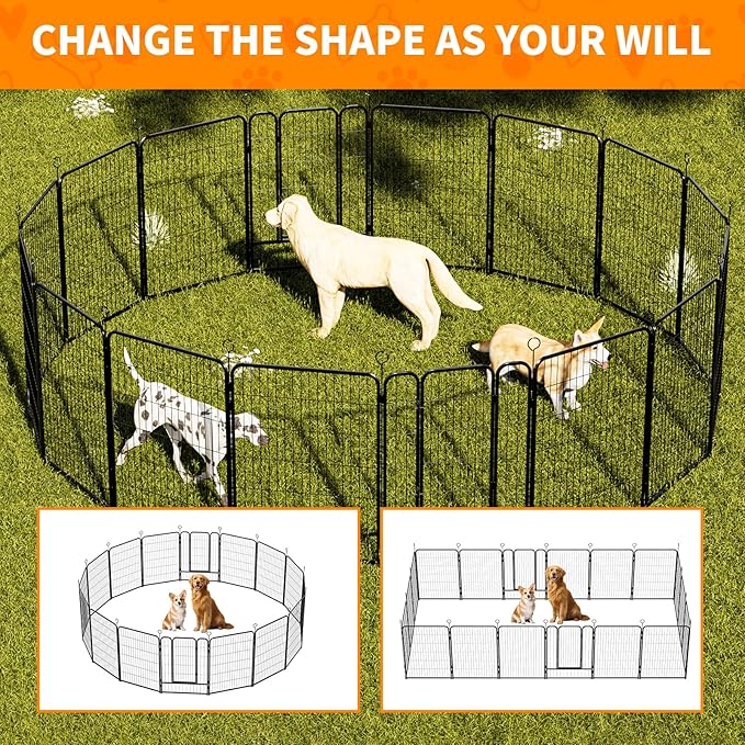 Dog Playpen 40 Inch, 16 Panels Heavy Duty Metal Pet Exercise Pen Indoor Outdoor Fence Panels, Rust-Resistant, Expandable Design, Tool-Free Setup, Anti-Skid, Secure Locking Door for Medium & Large Dogs