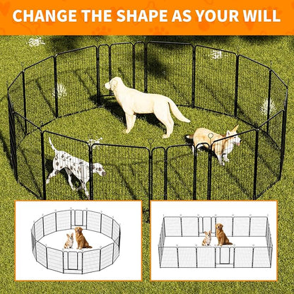 Dog Playpen 40 Inch, 16 Panels Heavy Duty Metal Pet Exercise Pen Indoor Outdoor Fence Panels, Rust-Resistant, Expandable Design, Tool-Free Setup, Anti-Skid, Secure Locking Door for Medium & Large Dogs