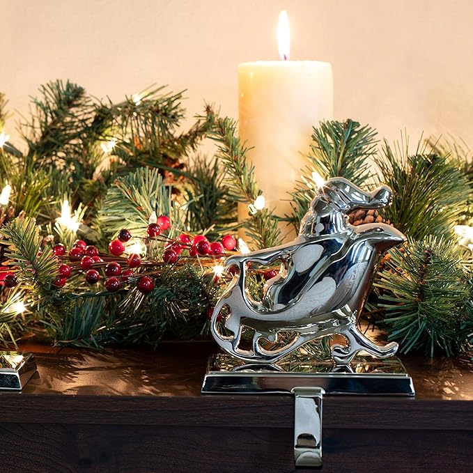 BIRDROCK HOME Reindeer & Santa Claus Stocking Holder Set for Mantle - Set of 4 - Christmas Decorations - Holiday Mantle Fireplace Topper - Decorative Metal Hanger for Stockings - Home Décor Stand