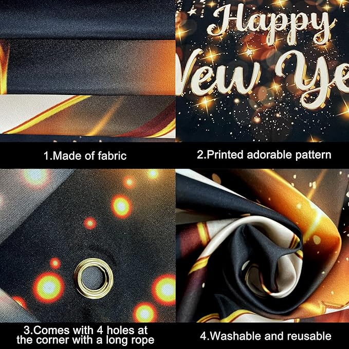 KatchOn, Happy New Year Banner 2026 - XtraLarge 72x44 Inch | Happy New Year Backdrop for Happy New Years Decorations 2026 | NYE Banner | NYE Decorations 2026, New Years Eve Party Supplies 2026
