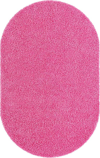 Unique Loom Solid Shag Collection Area Rug (5' 1" x 8' Oval, Taffy Pink)