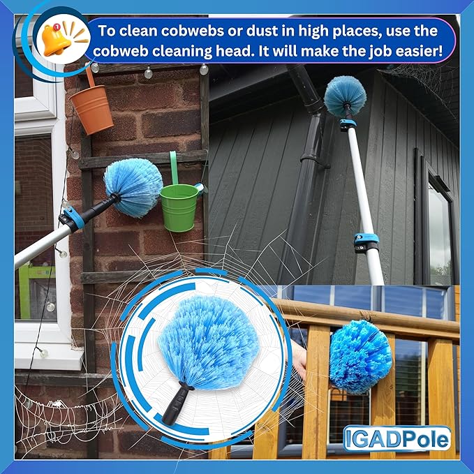 IGADPole Washing Kit: Water-fed Brush with Soap Dispenser, Cobweb Dusters, with 5-Stage Telescoping Pole 5-20ft Pole/Window and Dusting Cleaning Kit