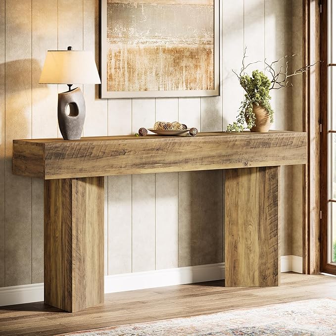 Tribesigns 1 Console Table Console Table for Entryway MDF Farmhouse Rustic Brown Narrow Wooden 63-inch Entryway Sofa Long Couch Foyer Hallway Living Room Wood -Brown 13.78" D x 62.99" W x 33.46" H