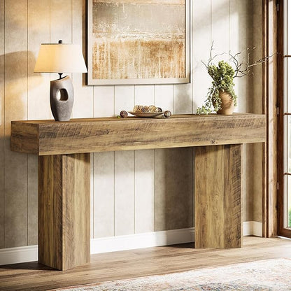 Tribesigns 1 Console Table Console Table for Entryway MDF Farmhouse Rustic Brown Narrow Wooden 63-inch Entryway Sofa Long Couch Foyer Hallway Living Room Wood -Brown 13.78" D x 62.99" W x 33.46" H