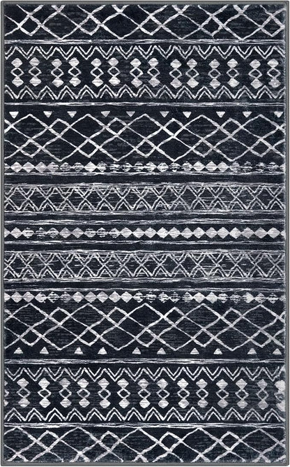 KUTA Moroccan Boho Entryway Rug, 2x3 Black Entrance Small Area Rug Non-Slip Washable, Ultra Soft Vintage Geometric Low-Pile Indoor Door Mat Floor Carpet for Kitchen