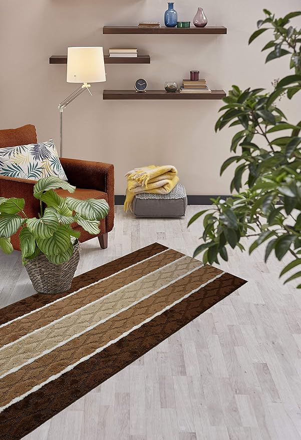 Custom Size Damask Hallway Runner Rug Slip Resistant, 26 Inch Wide x Your Choice of Length Size, Brown, 26 Inch X 9 Feet, Sold and Priced Per Foot