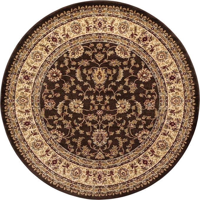 Rugs.com Aditi Collection Rug – 6' Round Brown Low Rug Perfect for Kitchens, Dining Rooms