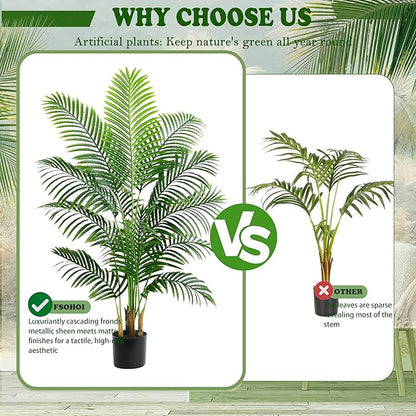 2 Pack Artificial Palm Tree 5FT Artificial Plants Indoor Tropical Fake Palm Tree Areca Floor Plant in Black Pot with 13 Trunks & Real Bark Design, Faux Palm Plant for Outdoor Patio Home Office Decor