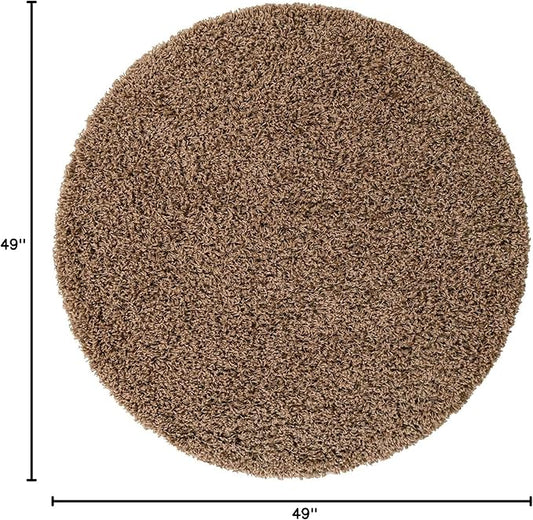 Unique Loom Solid Shag Collection Area Rug (4' 1" Round, Sandy Brown)