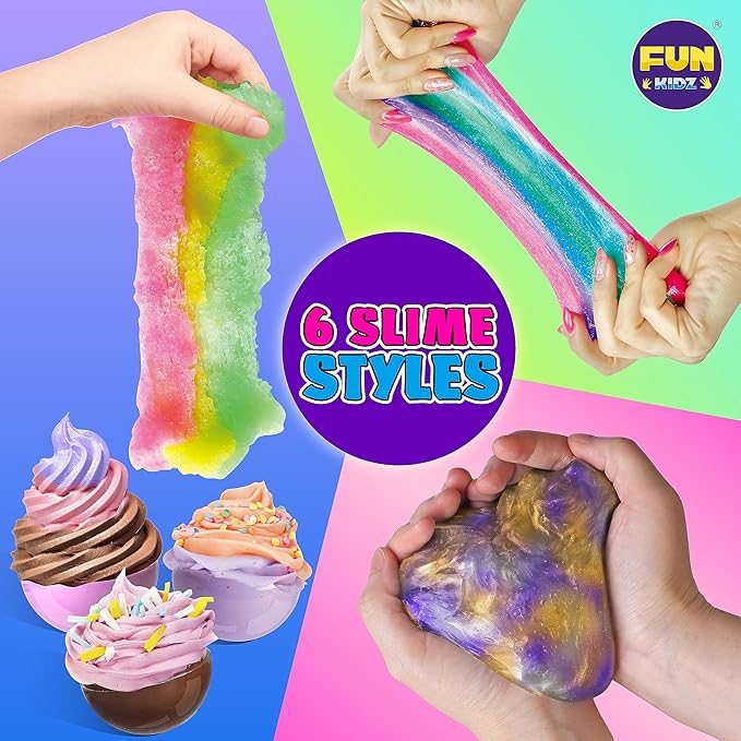 Big 25 Variety Slime Balls Party Favors for Kids, FunKidz 5.5cm Ball Size Bulk Premade Slime Pack Toys for Boys Girls 6-12 with Galaxy, Butter, Cloud, Unicorn, Mermaid, Glow, Clear Slimes