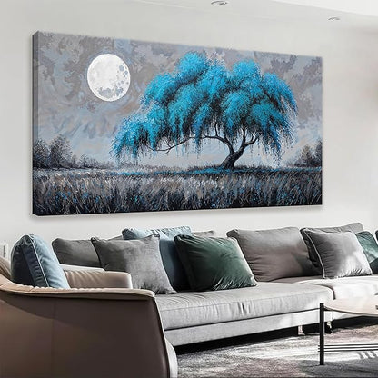 Canvas Wall Art Prints Decor Blue Tree Of Life Wall Art Decor Modern Artwork Ready To Hang Modern Wall Art For Living Room Bedroom Kitchen Office Canvas Prints 24x48 Inch