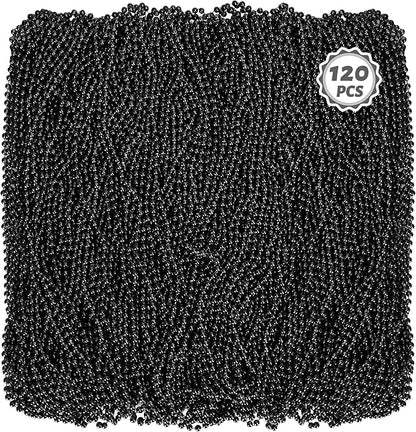 120 PCS Mardi Gras Accessories, 33 IN Beaded Necklace, Mardi Gras Beads, Black Bead Necklace, Throw Beads Bulk for Party Parade Event Festival Christmas Pirate Favors Supplies Decorations