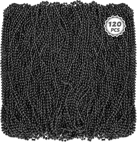 120 PCS Mardi Gras Accessories, 33 IN Beaded Necklace, Mardi Gras Beads, Black Bead Necklace, Throw Beads Bulk for Party Parade Event Festival Christmas Pirate Favors Supplies Decorations