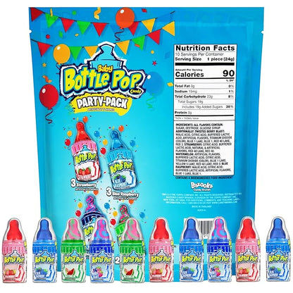 Baby Bottle Pop Candy Lollipops Variety Pack - 10 Ct Bulk Lollipops with Dipping Powder, Full Size, Fun Hard Candy For Birthday Parties, Valentine's Gifts, Goodie Bags, Party Favors