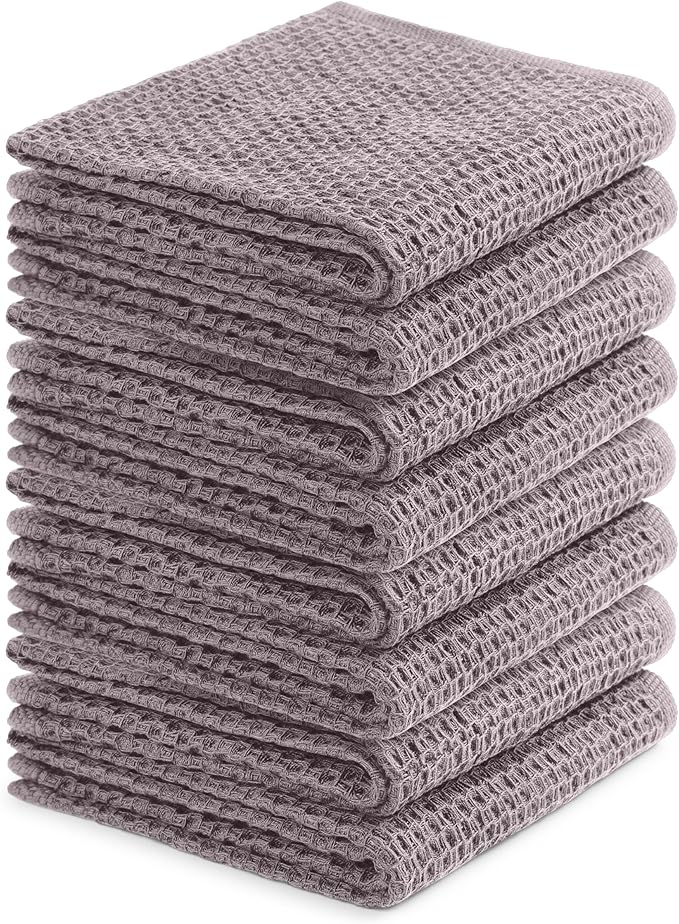 Cotton Waffle Weave Kitchen Towels - Pack of 8 (13x28 Inches) | Ultra Soft, Absorbent Dish Towels | Quick Dry Towel, Dish Cloths, Hand Towels & Dish Rags - Taupe/Grey (Kitchen Essentials)