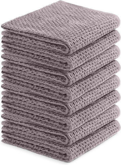 Cotton Waffle Weave Kitchen Towels - Pack of 8 (13x28 Inches) | Ultra Soft, Absorbent Dish Towels | Quick Dry Towel, Dish Cloths, Hand Towels & Dish Rags - Taupe/Grey (Kitchen Essentials)