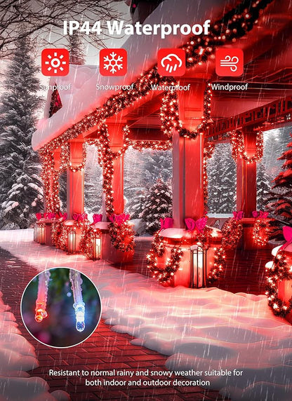 Minetom Christmas Lights Outdoor Cluster Lights - 200 LED 10 Ft Christmas Firecrackers String Lights, 12 Modes Timer Waterproof Connetable Plug in Twinkle Fairy Lights for Xmas Tree Party, Red＆White