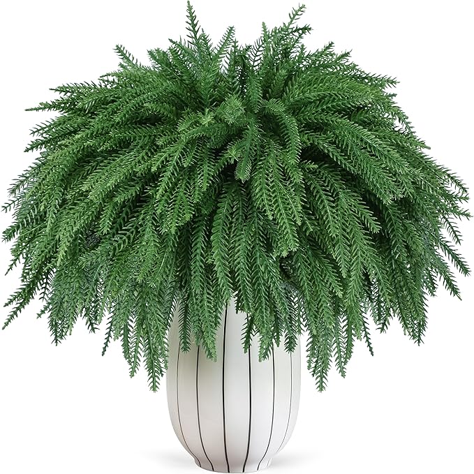 Der Rose 24Pcs Christmas Norfolk Pine Stems, 18 Inch Artificial Pine Branches Faux Cedar Stems Greenery Picks for Xmas DIY Crafts Wreath Garland Home Outdoor Christmas Decorations Indoor
