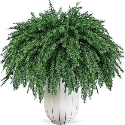 Der Rose 24Pcs Christmas Norfolk Pine Stems, 18 Inch Artificial Pine Branches Faux Cedar Stems Greenery Picks for Xmas DIY Crafts Wreath Garland Home Outdoor Christmas Decorations Indoor