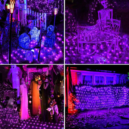 BlcTec Halloween Lights Outdoor 360 LED 9.8ft x 6.6 Purple Halloween Lights with 8 Modes, Timer, Connectable, Waterproof & Dark Green Wire Design for Lawn, Porch, Shrub, Bushes Outdoor Decorations