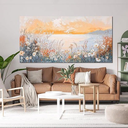 Canvas Wall Art Decor Wall Art Pictures for Living Room Artwork for Walls Large Coastal Beach Wall Art Prints Canvas Art Wall Decor Vintage Wildflower Wall Art Decorations Bedroom Home Decor 24"X48"