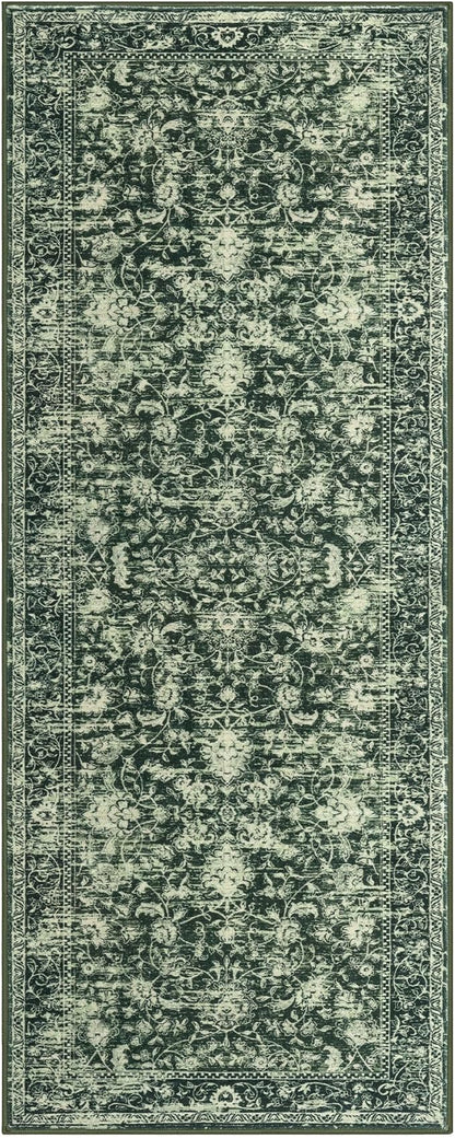 KILOCOCO Hallway Runner 2x5 Kitchen Runner Rug Printed Vintage Floral Washable Non-Slip Runners for Hallways Laundry Room Rugs Distressed Boho Rug Runners for Bedroom, Green