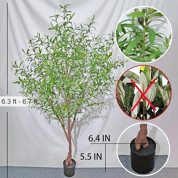 Fake Tree Faux Olive Tree Artificial Olive Trees Artificial Indoor 6.3 Feet Realistic Potted Silk Indoor Large Fruit for Home Offices, Living Rooms, Bedrooms, Stairs and Foyer Decor