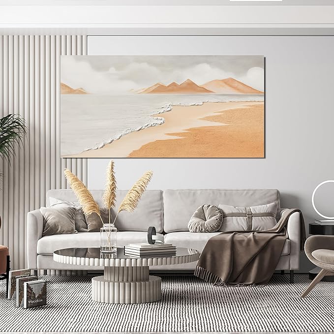 Canvas White Wall Art Decor Abstract Canvas Art Wall Decor Beach Coastal Wall Art Prints Large Modern Minimalist Wall Art Decorations Brown Artwork for Walls Bedroom Office Kitchen Wall Decor 24"X48"